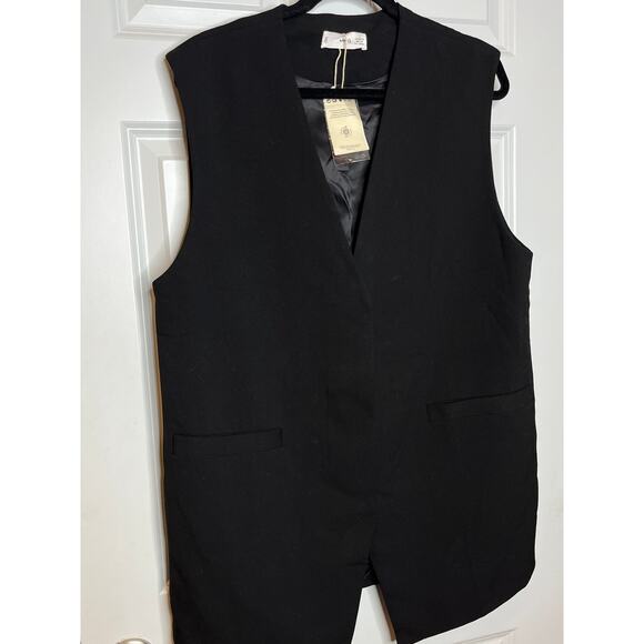 Mango NEW Women Large Black Sleeveless Hidden Button Blazer Vest - Picture 2 of 10